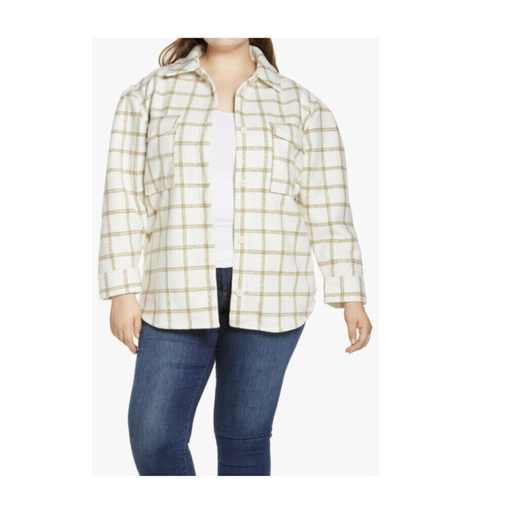 Treasure & Bond Plaid Shirt Jacket In Ivory Carson Panel Plus Size 2X $180